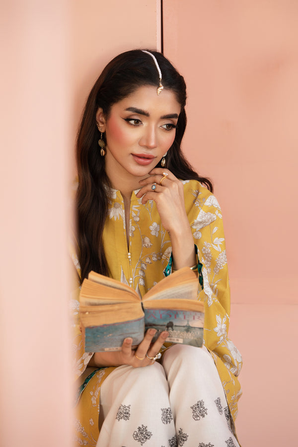 Dahila(Yellow & Off-White) – Daily Wear Cambric  2-Piece Suit