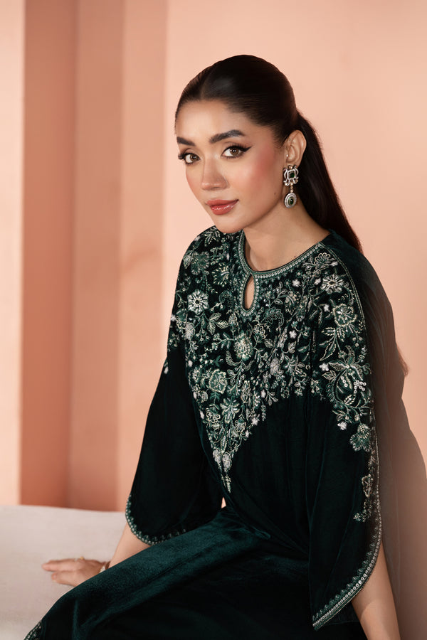 Arzo (Dark Green) –  Signature Embroidered Velvet Shirt