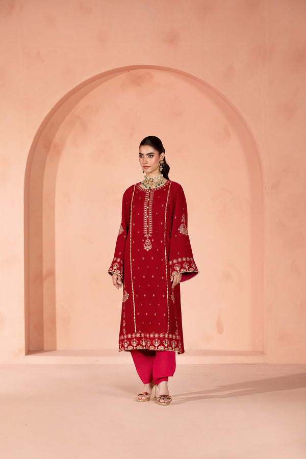 Nahla (Hot Pink) –  Signature Embroidered Velvet Shirt