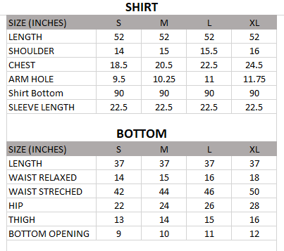 Size chart for Gul Bahaar - Anarkali - 2 piece