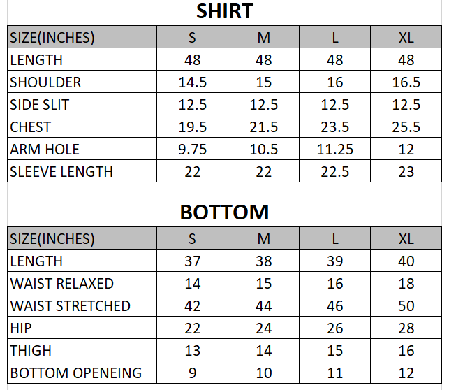 Size chart for Azure - Uraan Chunri  - 3 Piece