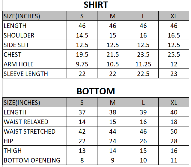 Size chart for Blush - Uraan Chunri  - 3 Piece