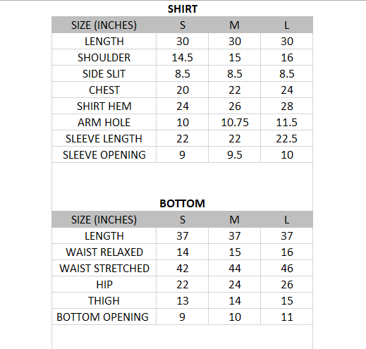 Size chart for Wildflower-Chic Collection-2 Piece