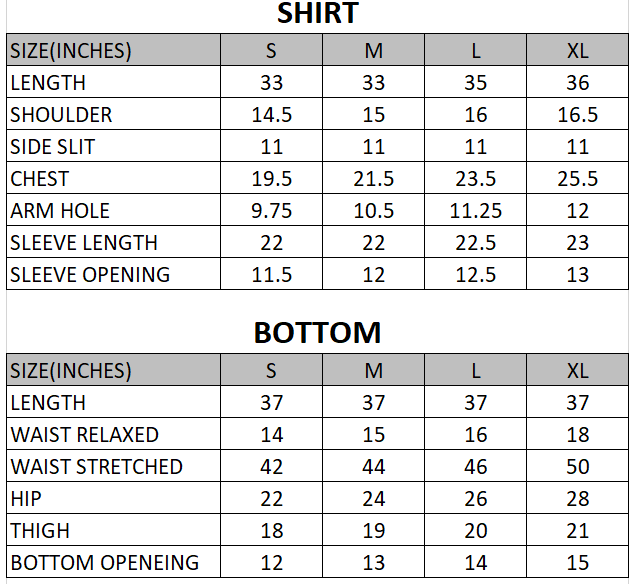 Size chart for Cobalt - Sunroom Story - 2 Piece