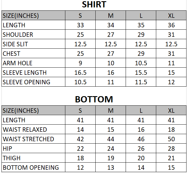 Size chart for Lune - Sunroom Story - 2 Piece