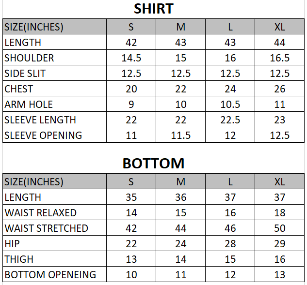 Size chart for Whimsy - Sunroom Story - 2 Piece