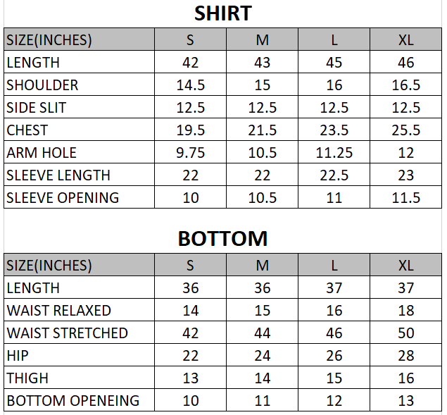 Size chart for Cosmic - Sunroom Story - 2 Piece