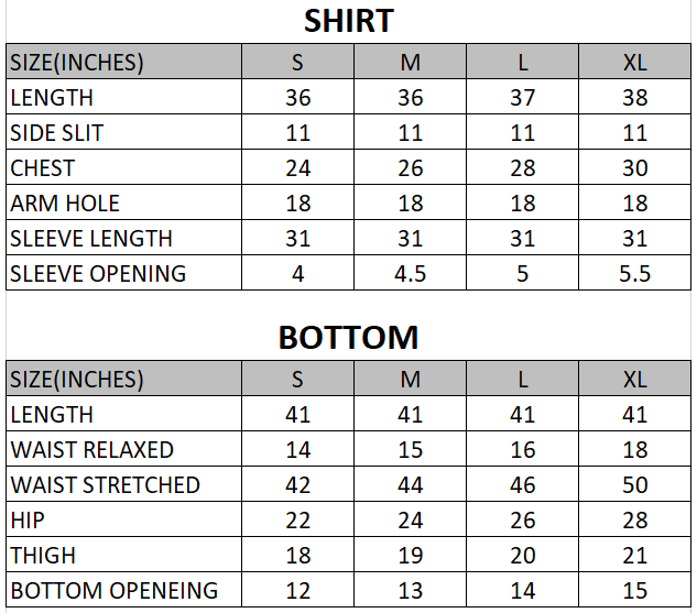 Size chart for Pixie - Daisy Dial - 2 Piece