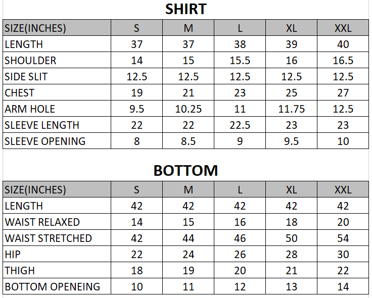 Size chart for Floret - Lawn Collection 3 Piece