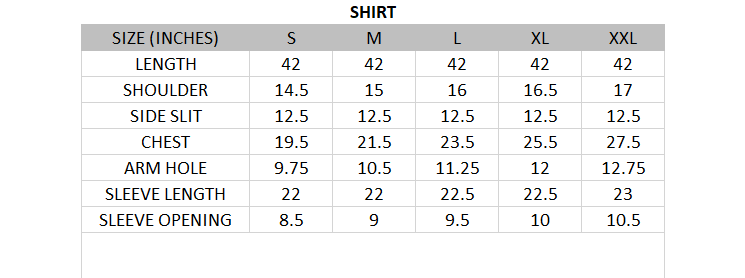 Size chart for Golden Saffron Grace - Bana Dora 1 Piece