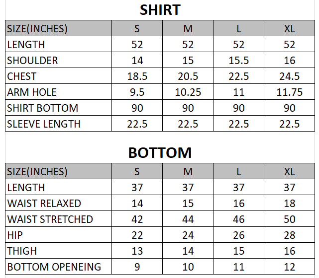 Size chart for Gul Bahaar - Anarkali - 2 piece