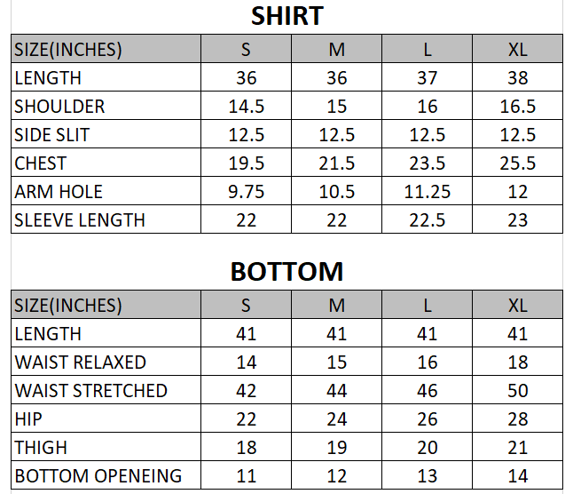Size chart for Heart Blush - Rang e Bahar  - 3 Piece