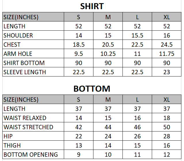 Size chart for Noor-e-Jahan -Anarkali - 2 piece