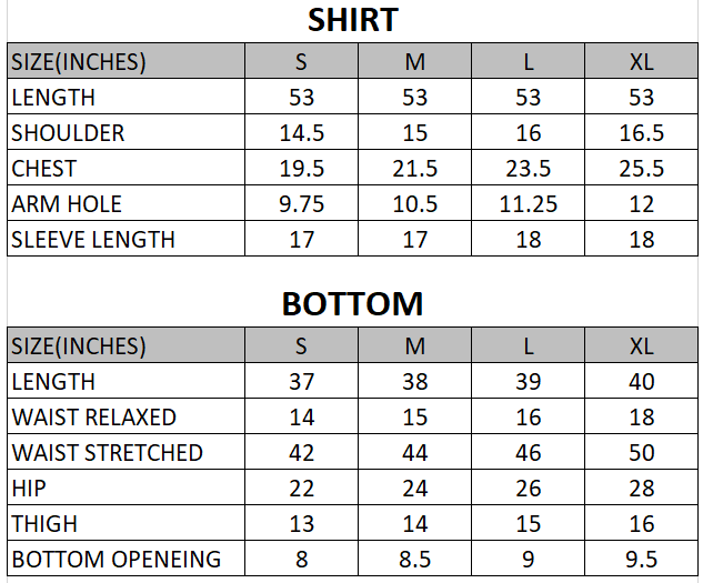 Size chart for Nur - Rang e Bahar  - 3 Piece
