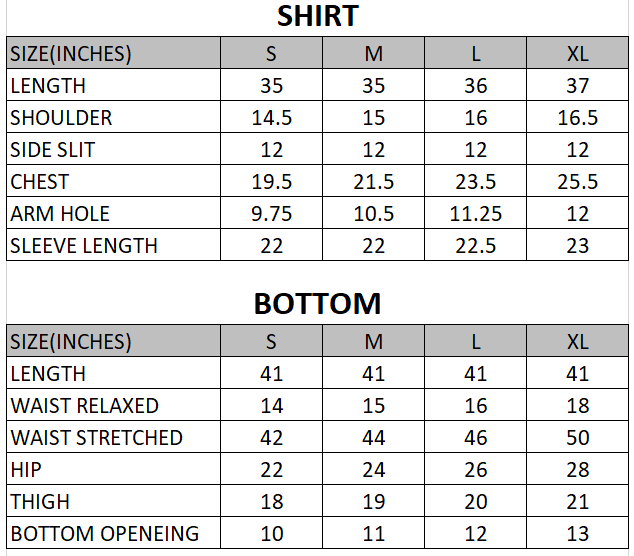 Size chart for Onyx - Rang e Bahar  - 3 Piece