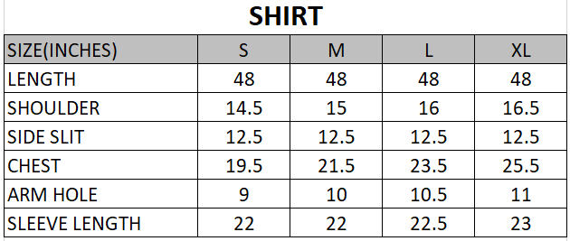 Size chart for Sathi - Laira - Summer RTW-1 Piece