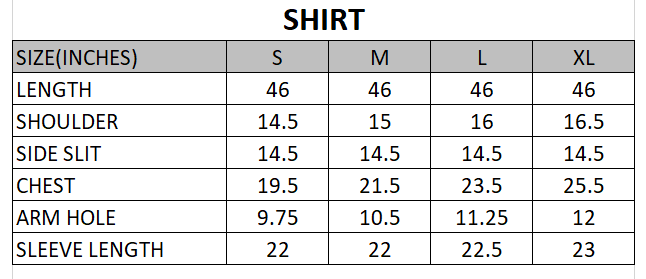 Size chart for Shab - Laira - Summer RTW-1 Piece