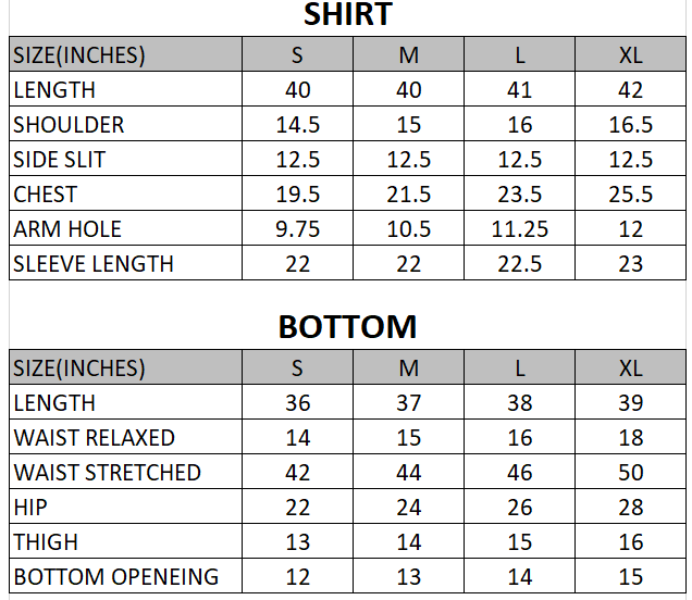 Size chart for Teal - Uraan Chunri  - 3 Piece