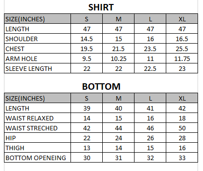 Size chart for Butter Cup - Rang e Bahar  - 3 Piece
