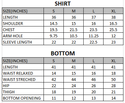 Size chart for Flame - Rang e Bahar  - 3 Piece