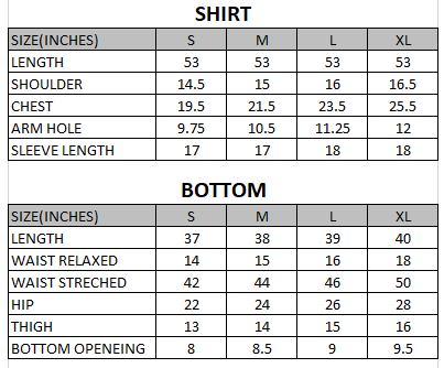 Size chart for Nur - Rang e Bahar  - 3 Piece