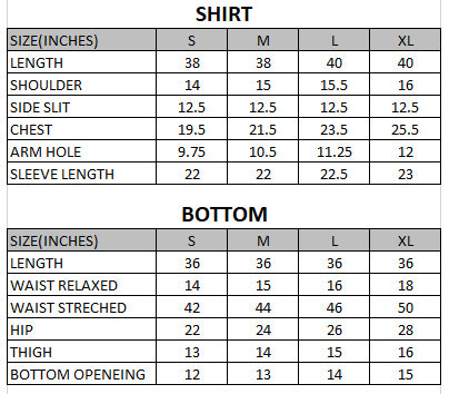 Size chart for Sage - Rang e Bahar  - 2 Piece