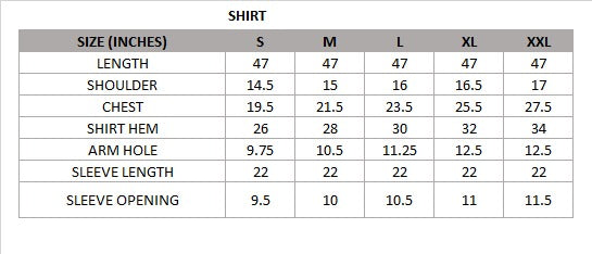 Size chart for Neraj (Brown) –  Daily Wear Block-Printed Shirt