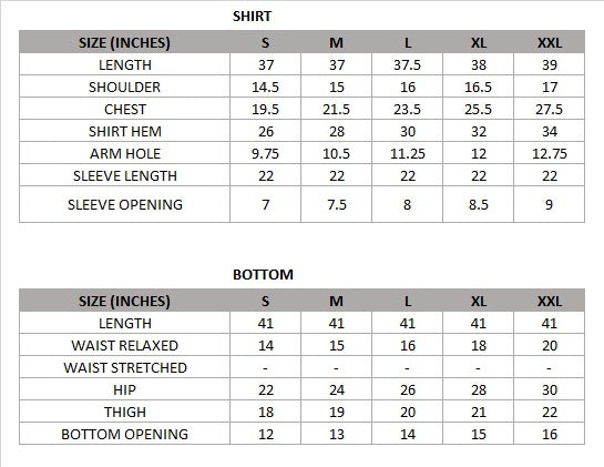 Size chart for Meharban (Off White & Navy Blue) – Daily Wear 2-Piece Suit