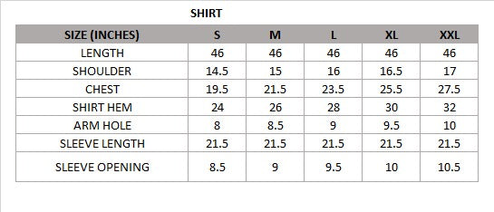 Size chart for Chromatic Thread (Navy Blue) – Premium Embroidered Shirt