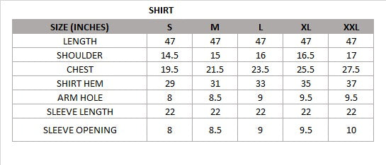 Size chart for Moon Stone (Off White) – Daily Wear Block-Printed Shirt