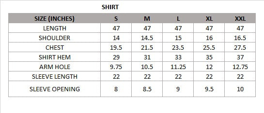 Size chart for Zard (Mustard Yellow) – Daily Wear Block-Printed Shirt