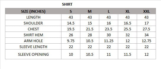 Size chart for Shadow (Black) – Daily Wear Block-Printed Shirt
