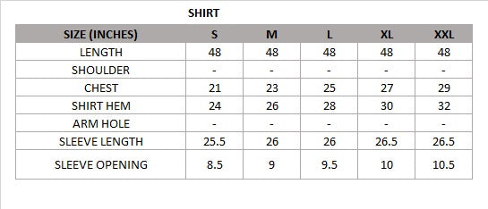 Size chart for Arzo (Dark Green) –  Signature Embroidered Velvet Shirt