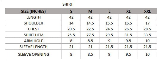 Size chart for Raha (Black) –  Signature Embroidered Velvet Shirt