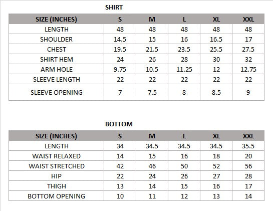 Size chart for Gulzar(Orange) –  Luxe Raw Silk & Chiffon 3-Piece Suit