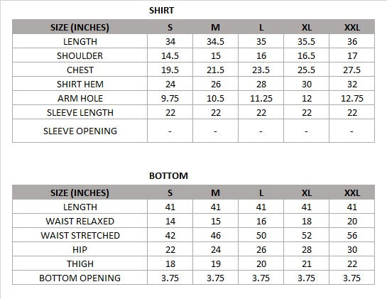 Size chart for Noor-e-Jahan(Fuchsia Pink) –  Luxe Raw Silk & Chiffon 3-Piece Suit