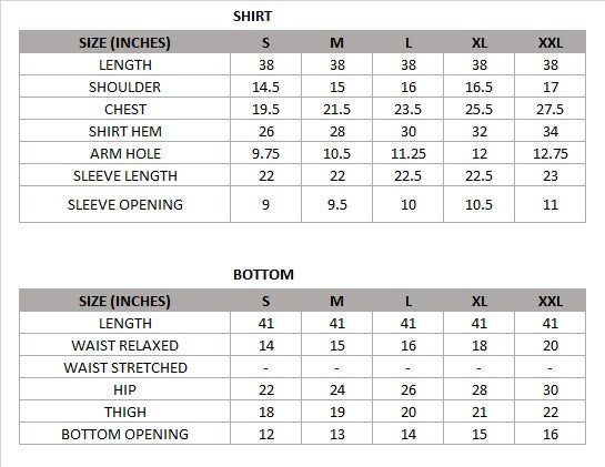 Size chart for Dahila(Yellow & Off-White) – Daily Wear Cambric  2-Piece Suit