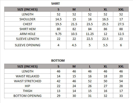 Size chart for Umrao-Jann(Maroon) –  Luxe Raw Silk & Chiffon 3-Piece Suit