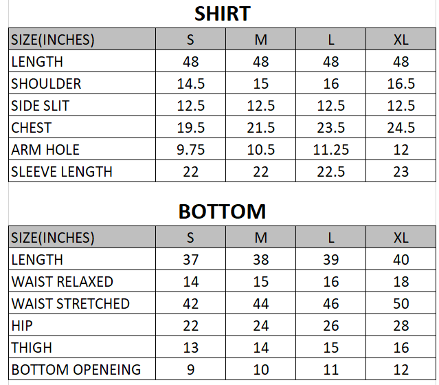 Size chart for Wine - Rang e Bahar  - 3 Piece