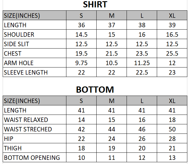 Size chart for Rust - Uraan Chunri  - 3 Piece