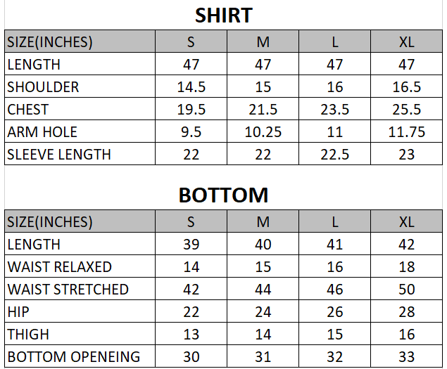 Size chart for Butter Cup - Rang e Bahar  - 3 Piece