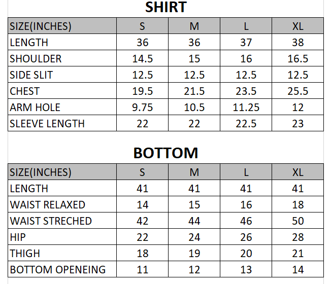 Size chart for Heart Blush - Rang e Bahar  - 3 Piece